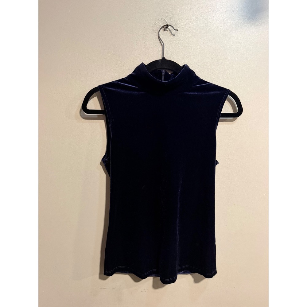 L'AGENCE Carlissa Sleeveless Turtleneck Velvet Top Deep Midnight Blue Small NWT
